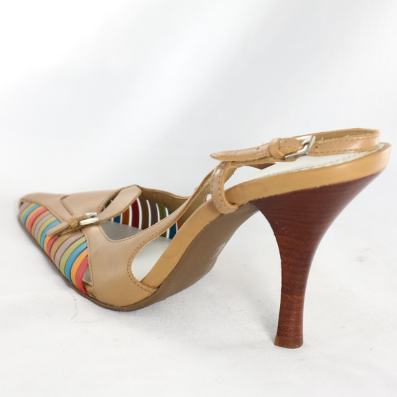 NINE WEST Topnotch Slatted Colored Slingback Heels PAIR Sz 7.5 US Women - Picture 3 of 8